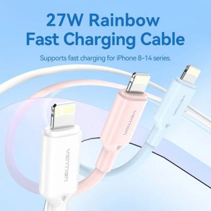 Cable usb 2.0 tipo-c lightning vention lakwf/ usb tipo-c macho - lightning macho/ hasta 27w/ 480mbps/ 1m/ blanco