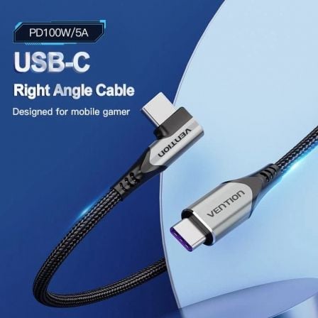 Cable usb 2.0 tipo-c 90º vention takhf/ usb tipo-c macho - usb tipo-c macho/ hasta 100w/ 480mbps/ 1m/ gris