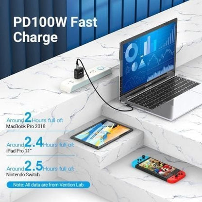 Cable usb 2.0 tipo-c 90º vention takhf/ usb tipo-c macho - usb tipo-c macho/ hasta 100w/ 480mbps/ 1m/ gris