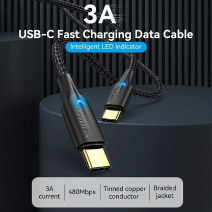 Cable usb 2.0 tipo-c 3a vention taubh/ usb tipo-c macho - usb tipo-c macho/ 480mbps/ 2m/ negro
