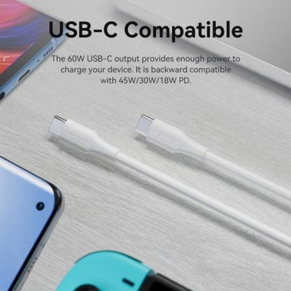 Cable usb 2.0 tipo-c 3a vention trcwf/ usb tipo-c macho - usb tipo-c macho/ hasta 60w/ 480mbps/ 1m/ blanco