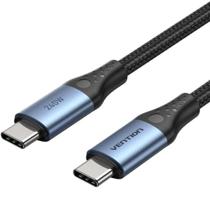 Cable usb 2.0 tipo-c 5a vention trebd/ usb tipo-c macho - usb tipo-c macho/ hasta 240w/ 480mbps/ 50cm/ azul y negro
