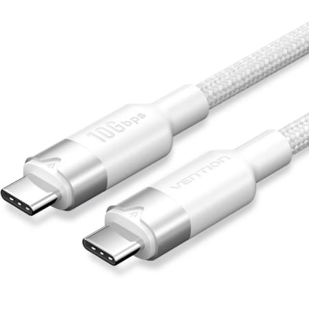 Cable usb 3.2 tipo-c 5a vention trgwd/ usb tipo-c macho - usb tipo-c macho/ hasta 100w/ 10gbps/ 50cm/ blanco