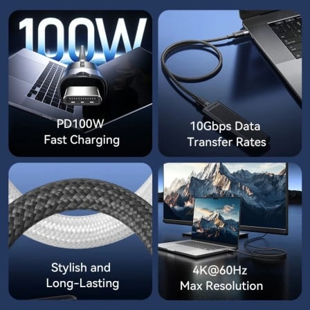 Cable usb 3.2 tipo-c 5a vention trgwd/ usb tipo-c macho - usb tipo-c macho/ hasta 100w/ 10gbps/ 50cm/ blanco
