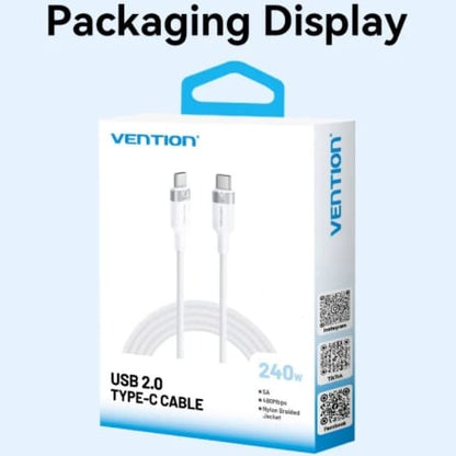 Cable usb 2.0 tipo-c 5a vention trijh/ usb tipo-c macho - usb tipo-c macho/ hasta 240w/ 480mbps/ 2m/ dorado