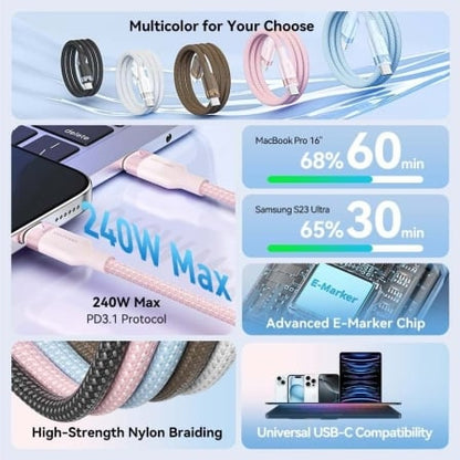 Cable usb tipo-c 2.0 5a vention triwh/ usb tipo-c macho - usb tipo-c macho/ hasta 240w/ 480mbps/ 2m/ blanco