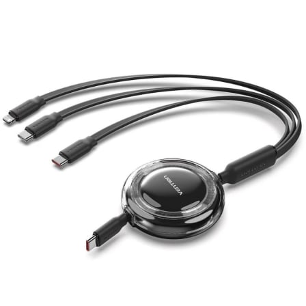 Cable usb tipo-c 2.0 5a vention trkbbe/ usb tipo-c macho - 3x usb tipo-c macho/ hasta 100w/ 480mbps/ 1.1m/ negro