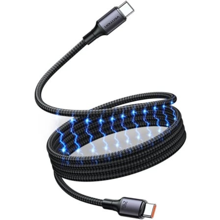 Cable magnético usb 2.0 tipo-c 5a vention tsabf/ usb tipo-c macho - usb tipo-c macho/ hasta 240w/ 480mbps/ 1m/ negro