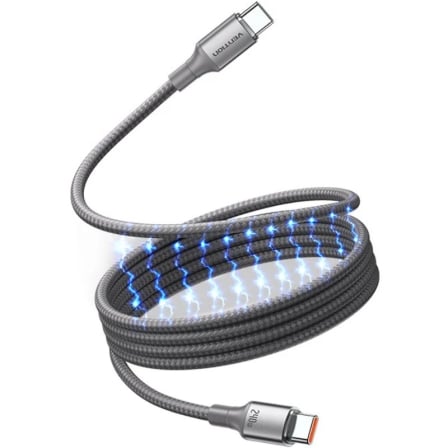 Cable magnético usb 2.0 tipo-c 5a vention tsajg/ usb tipo-c macho - usb tipo-c macho/ hasta 240w/ 480mbps/ 1.5m/ titanio