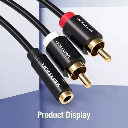 Cable estéreo vention vab-r01-b100/ jack 3.5 hembra - 2x rca macho/ 1m/ negro
