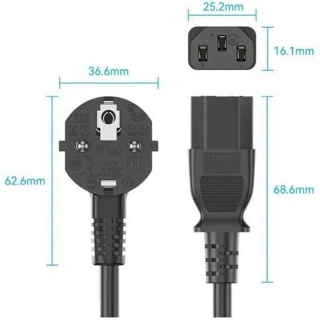 Cable de alimentación vention zcjbac/ iec c13 hembra - cee7 macho/ 1.8m/ negro