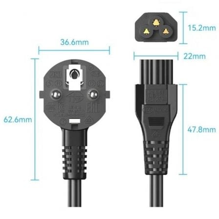 Cable de alimentación vention zckbac/ iec c5 hembra - cee7 macho/ 1.8m/ negro